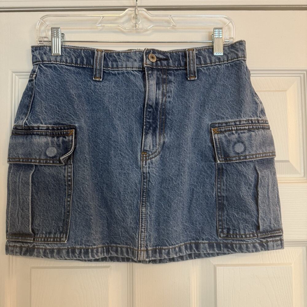 Abercrombie & Fitch High Rise Mini Skirt Size 28‎ / 6 Denim Side Pockets 90s EUC